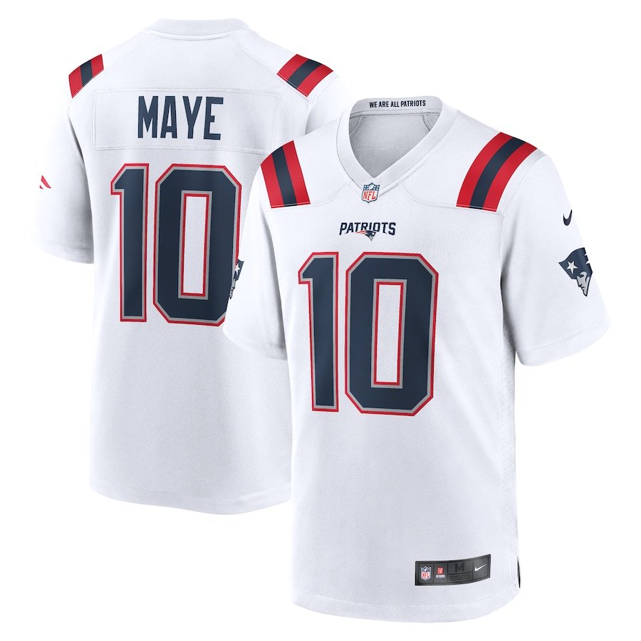 NFL New England Patriots Drake Maye Nike Away Game Jersey (White Edition)