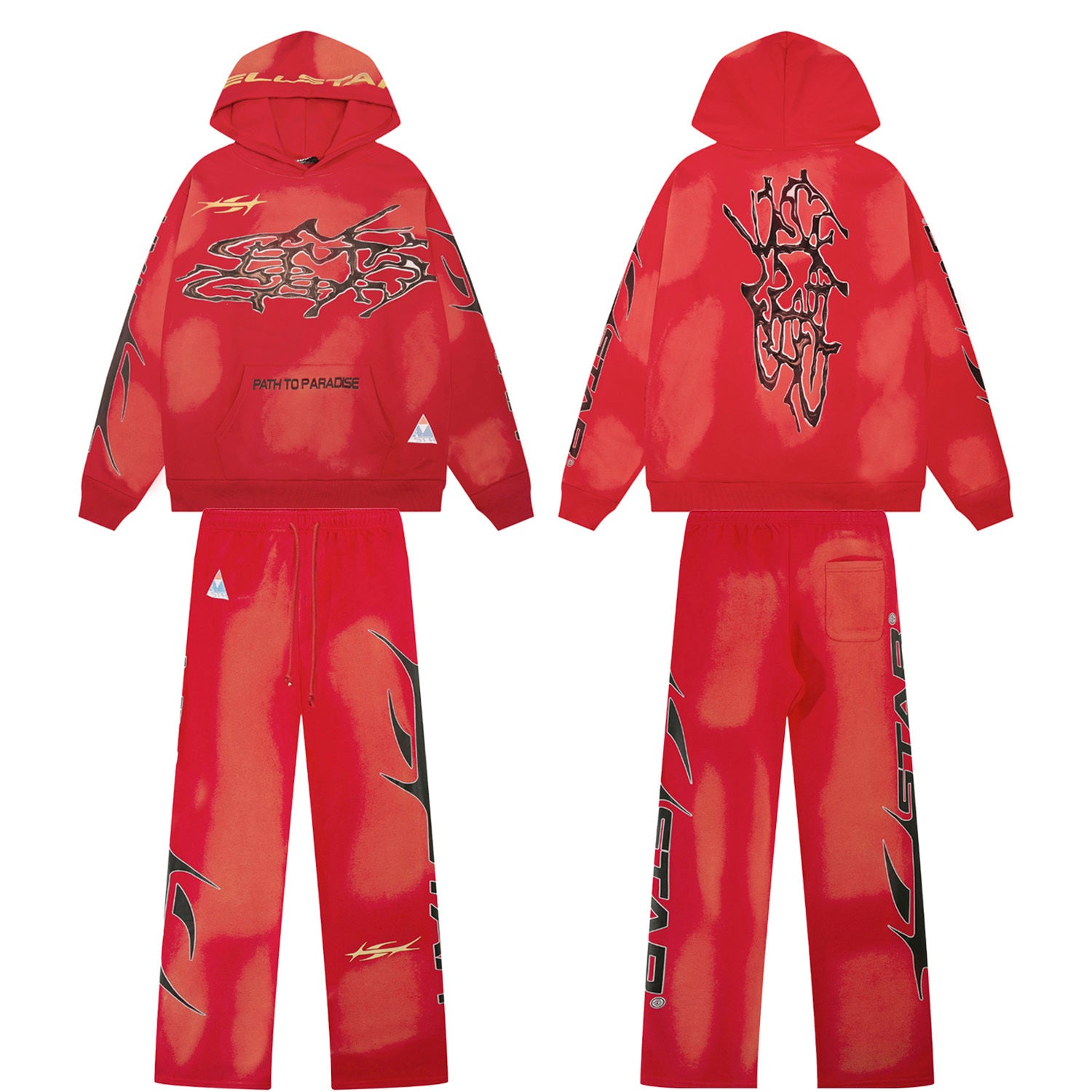 Conjunto Hellstar "Brainwashed" Tracksuit (Red & Solar Flare Edition)