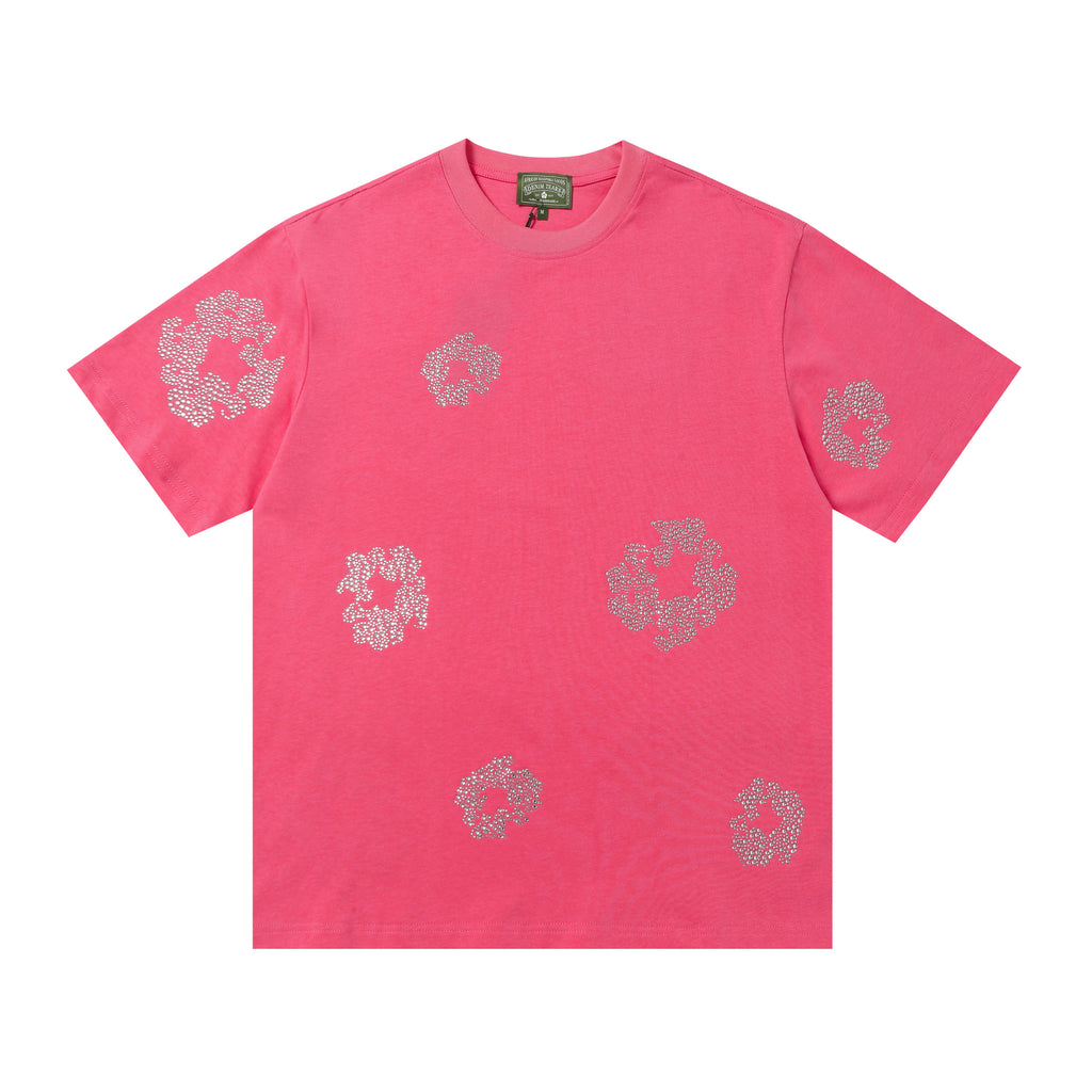 Camisa Denim Tears  Cotton Wreath Rhinestone Tee Pink