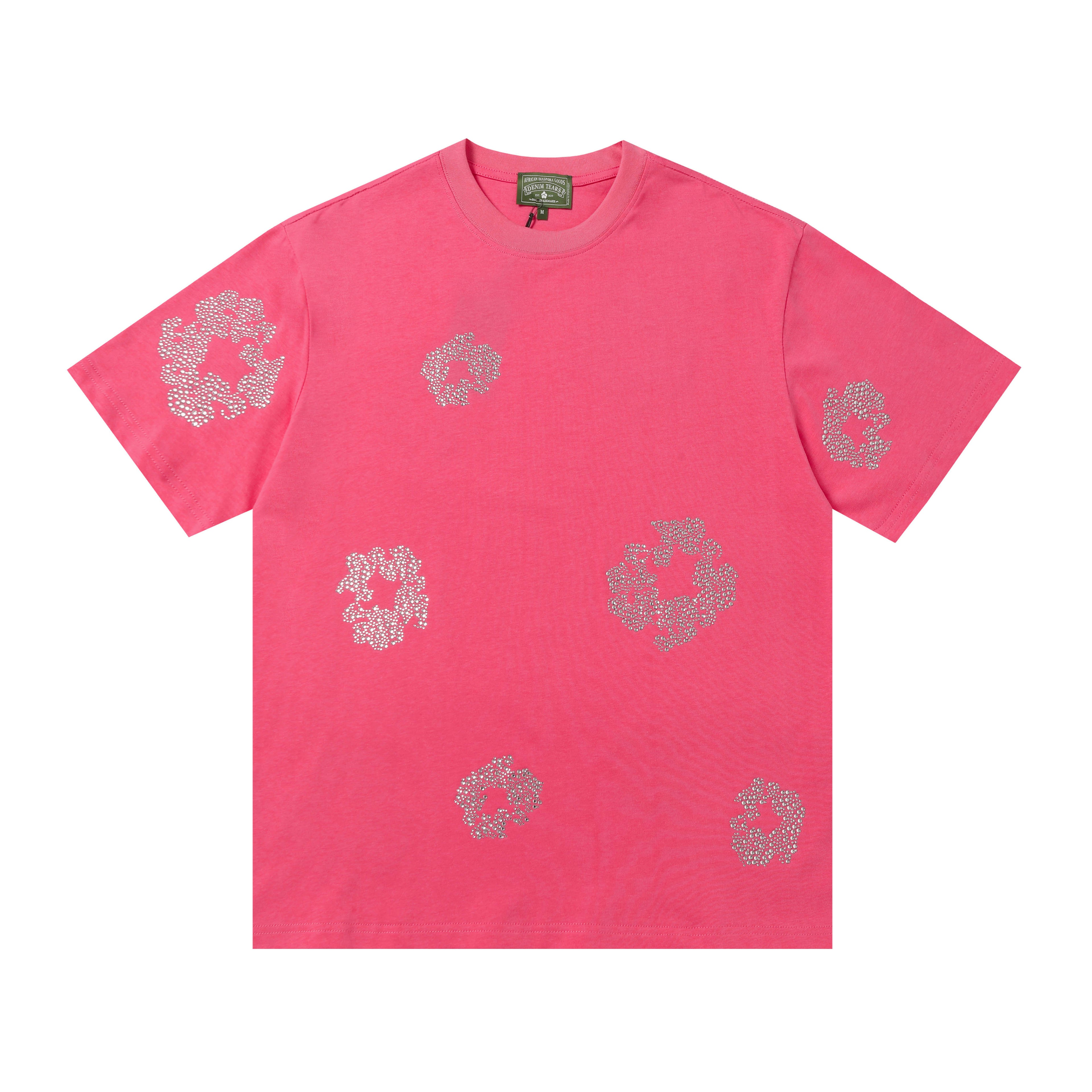 Camisa Denim Tears  Cotton Wreath Rhinestone Tee Pink