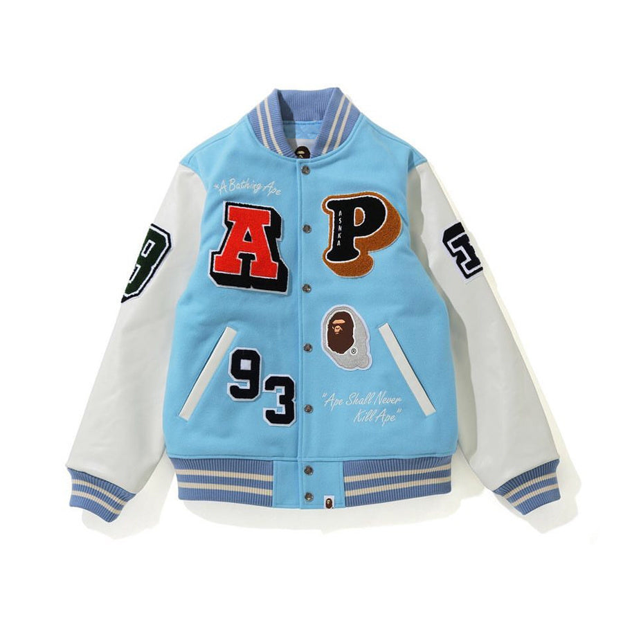 Bape Letterman Varsity Jacket Sax Blue / White