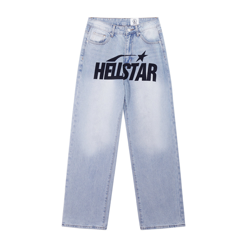 Jeans Hellstar Athletics  Light Blue "Double Flame" Denim