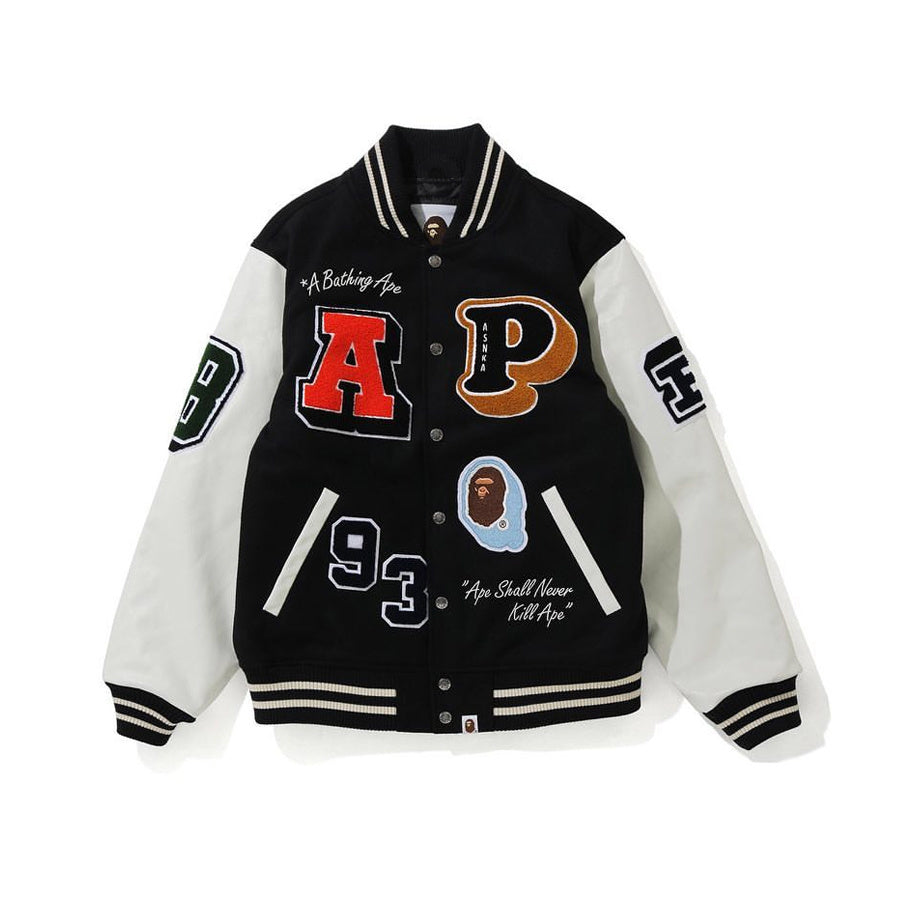 Bape Letterman Varsity Jacket Black / White
