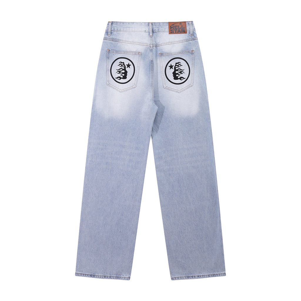 Jeans Hellstar Athletics  Light Blue "Double Flame" Denim