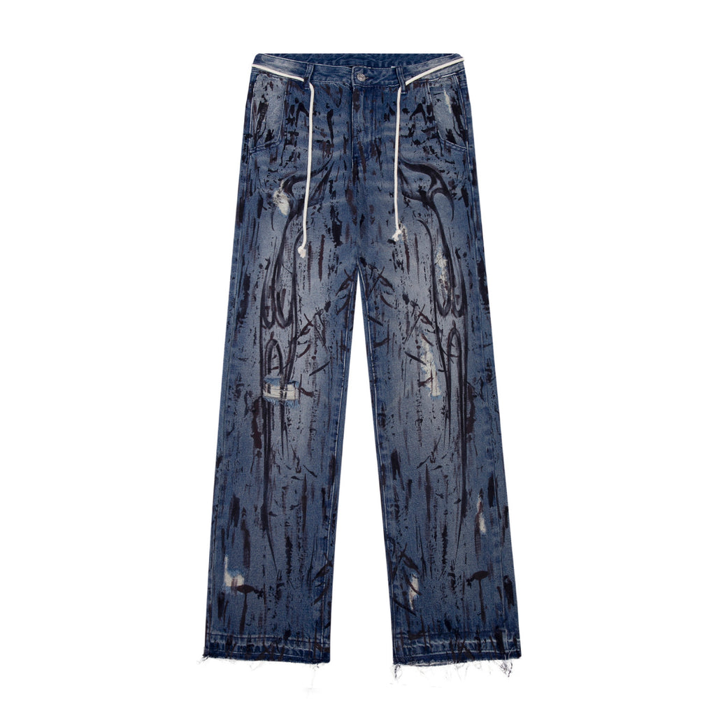 Jeans Hellstar Athletics  Blue "Distressed Splatter" Denim