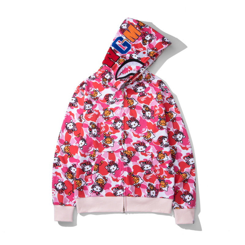 Bape x Hello Kitty Camo Shark Full Zip Hoodie Pink