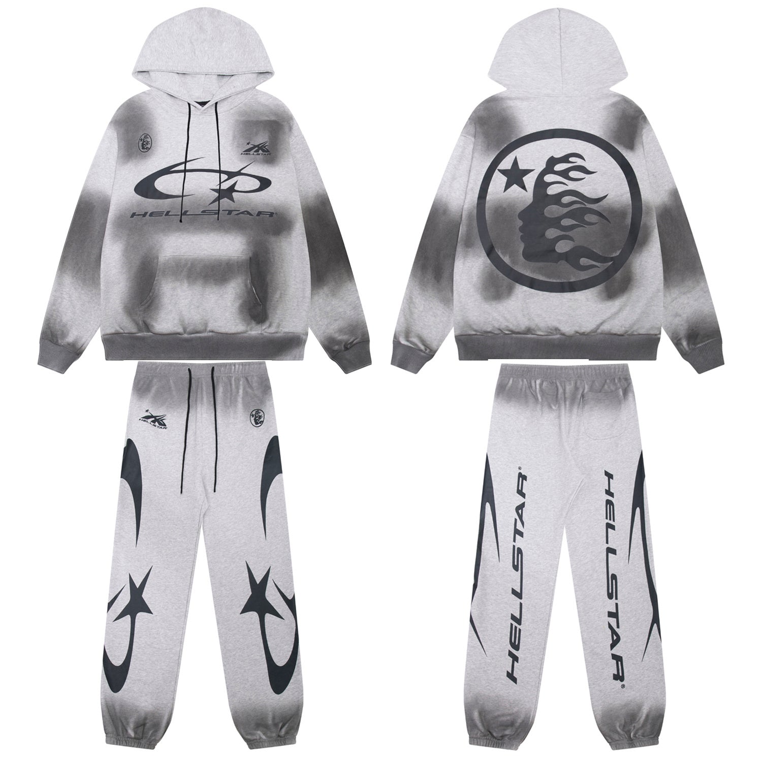Conjunto Hellstar "Grey Airbrush" Tracksuit (Heather Grey Edition)