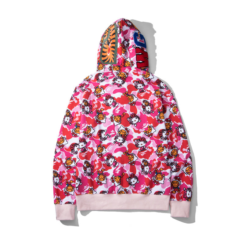 Bape x Hello Kitty Camo Shark Full Zip Hoodie Pink
