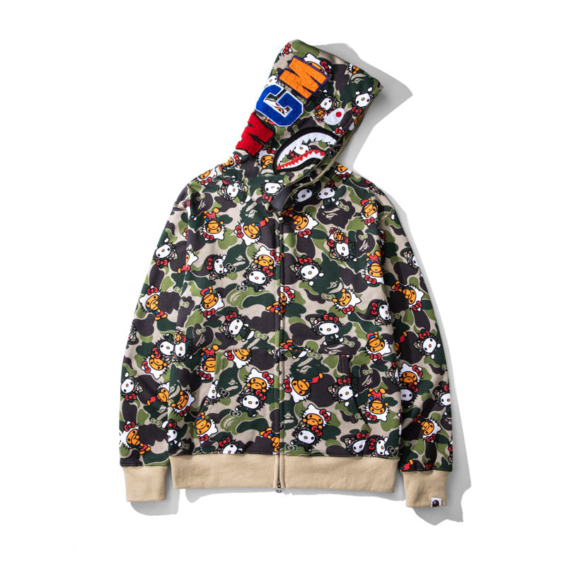 Bape x Hello Kitty Camo Shark Full Zip Hoodie Green / Original Camo