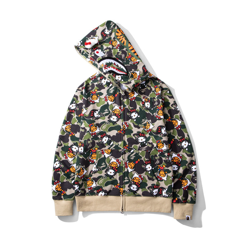 Bape x Hello Kitty Camo Shark Full Zip Hoodie Green / Original Camo