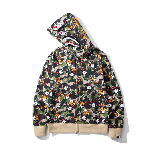 Bape x Hello Kitty Camo Shark Full Zip Hoodie Green / Original Camo
