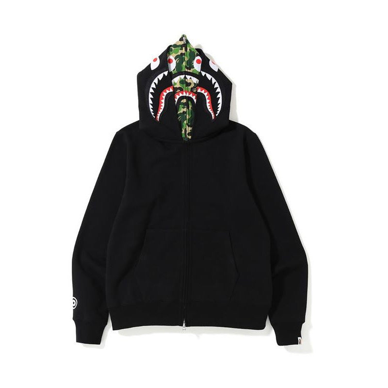 Bape Layered Camo Shark Full Zip Hoodie Black/1st Camo Green