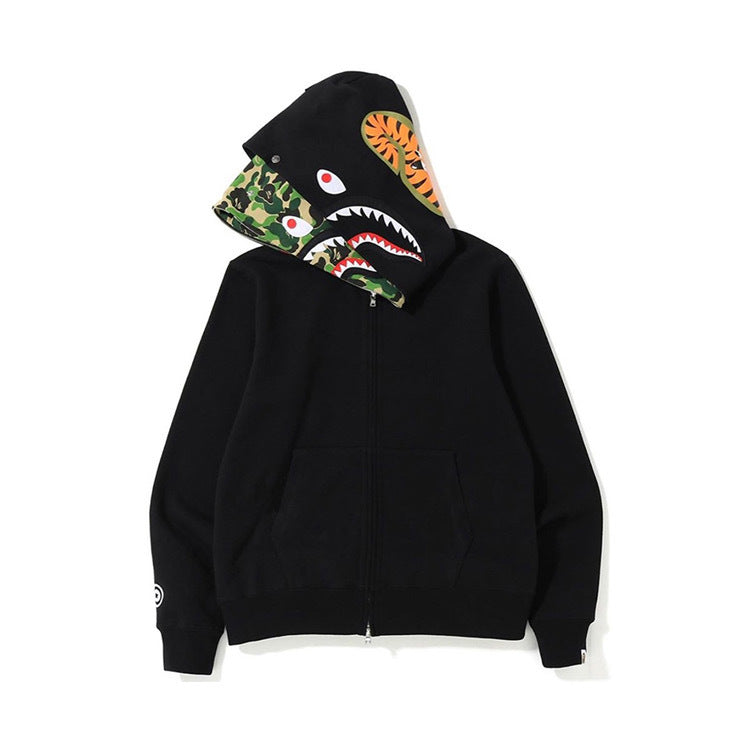 Bape Layered Camo Shark Full Zip Hoodie Black/1st Camo Green