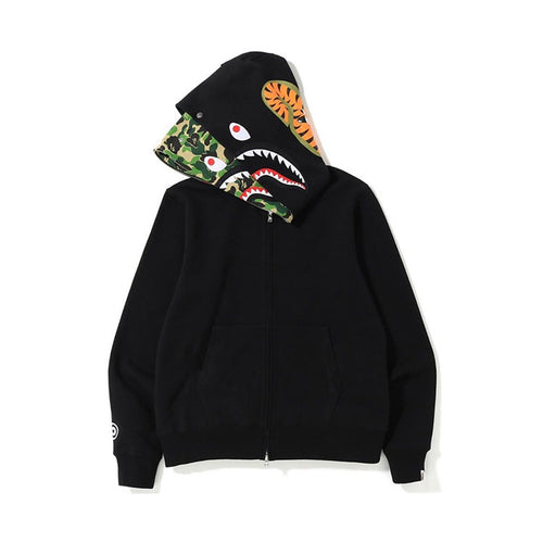 Bape Layered Camo Shark Full Zip Hoodie Black/1st Camo Green