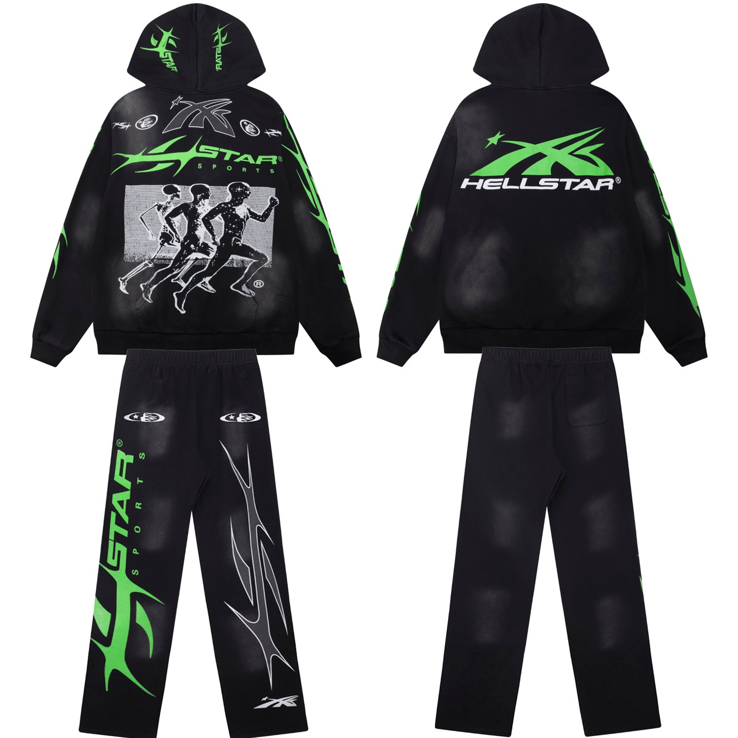 Conjunto Hellstar "Runner Sports" Tracksuit (Black & Lime Green Edition)