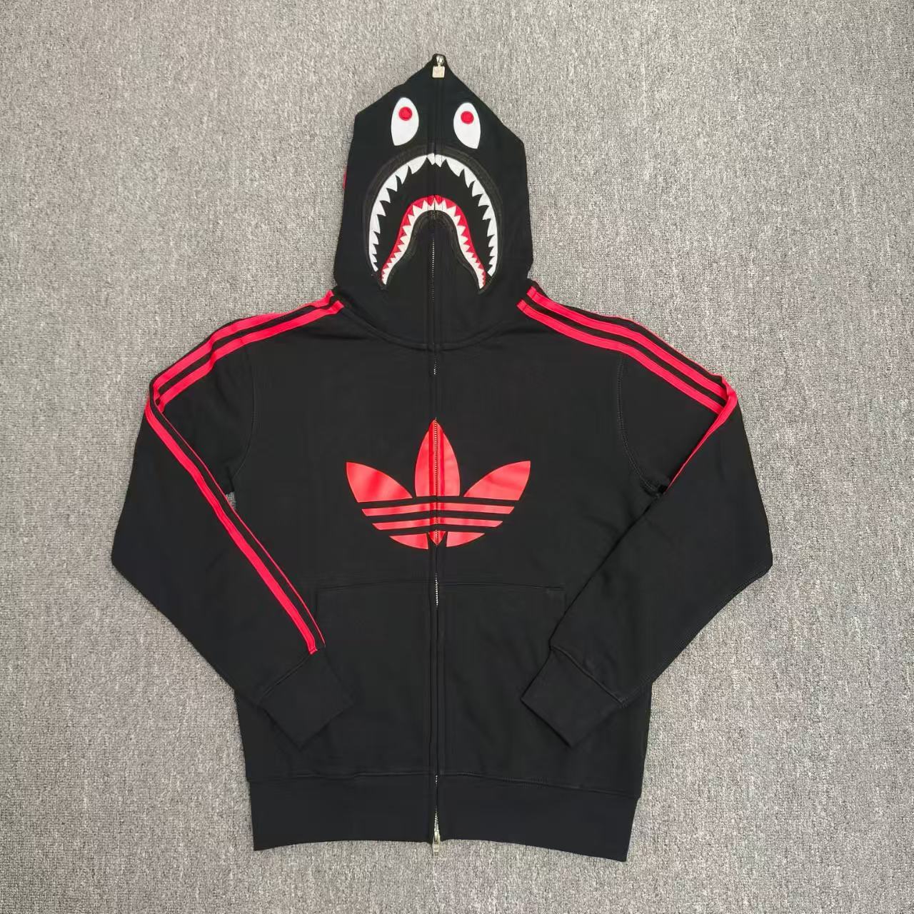 Bape Double Shark Full Zip Hoodie Red / Black