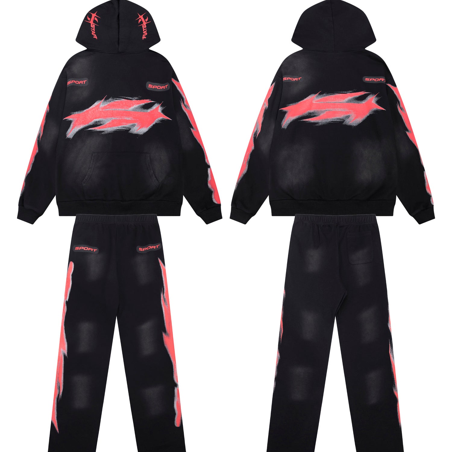 Conjunto Hellstar "Sport Flare" Tracksuit (Black & Red Edition)