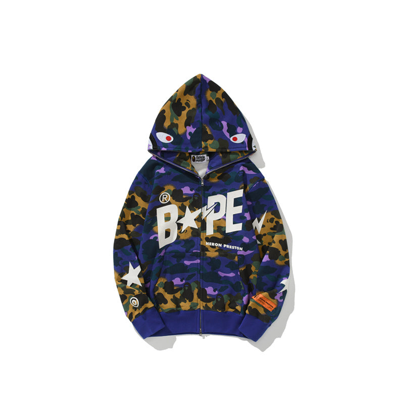 Bape Multi-Pocket Shark Full Zip Hoodie Black / 1st Camo Green