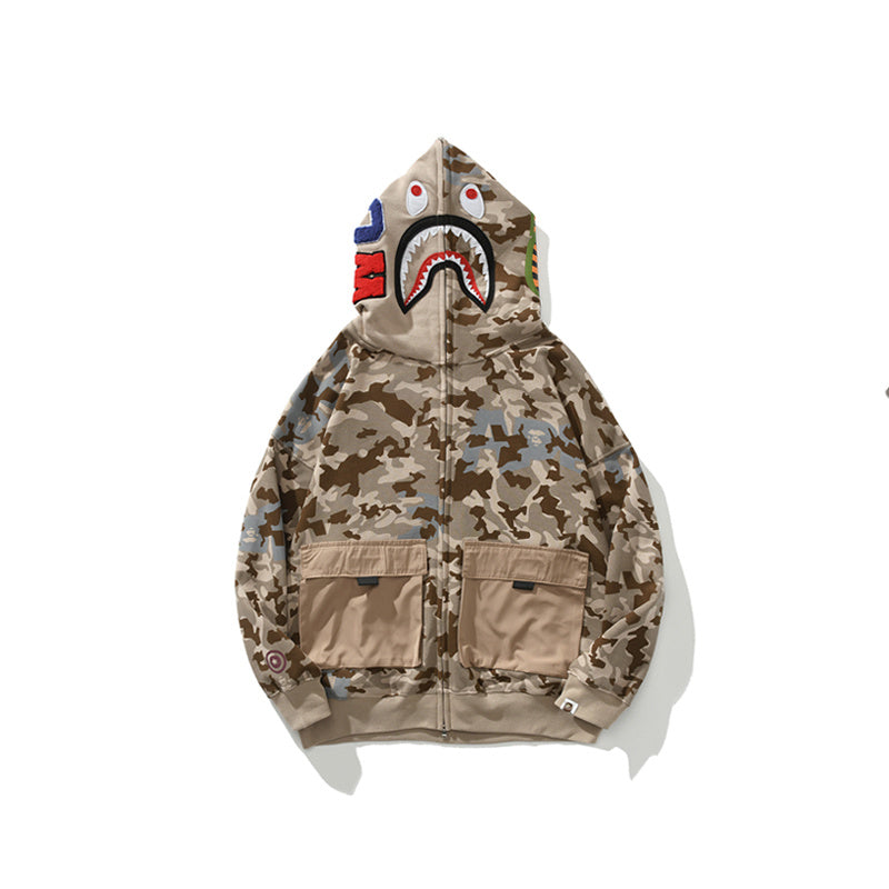 Bape Camo Separate Shark Full Zip Hoodie Black / Multi-Color Camo Panel