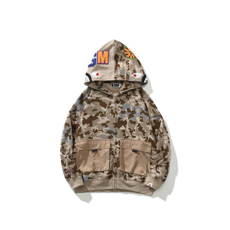Bape Camo Separate Shark Full Zip Hoodie Black / Multi-Color Camo Panel