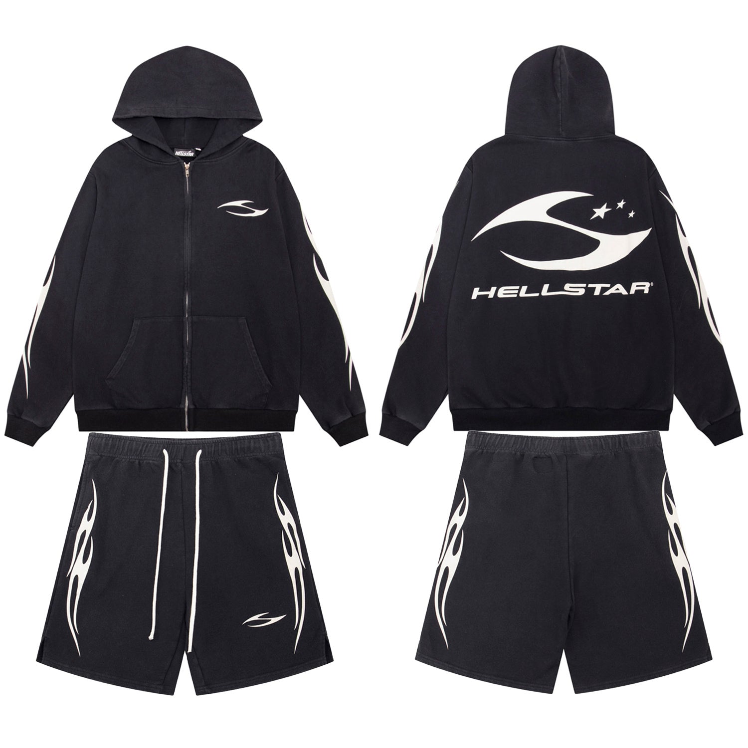 Conjunto Hellstar "Eclipse Flare" Short Set (Washed Black Edition)