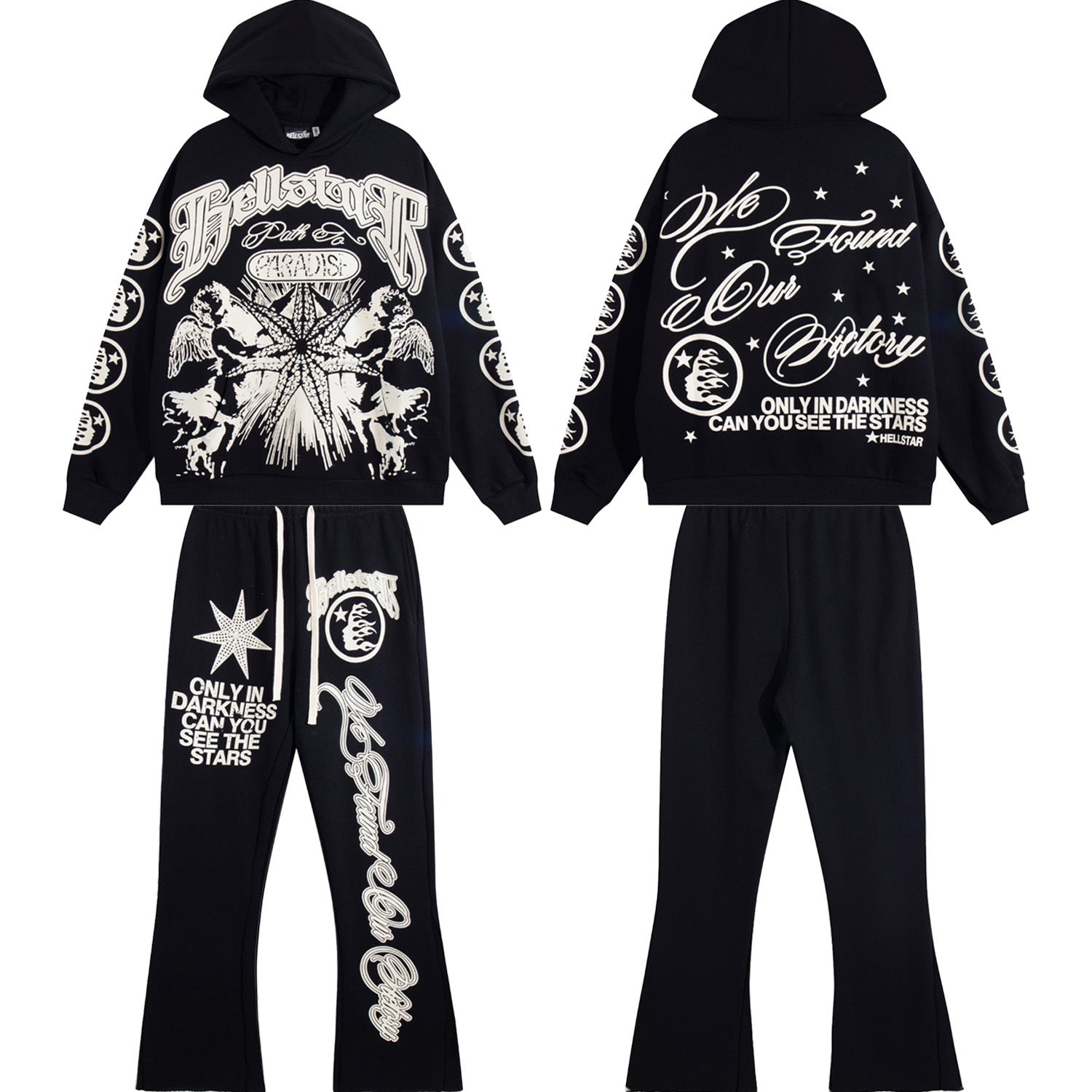 Conjunto Hellstar "Path to Paradise" Tracksuit (Black & Cream Edition)