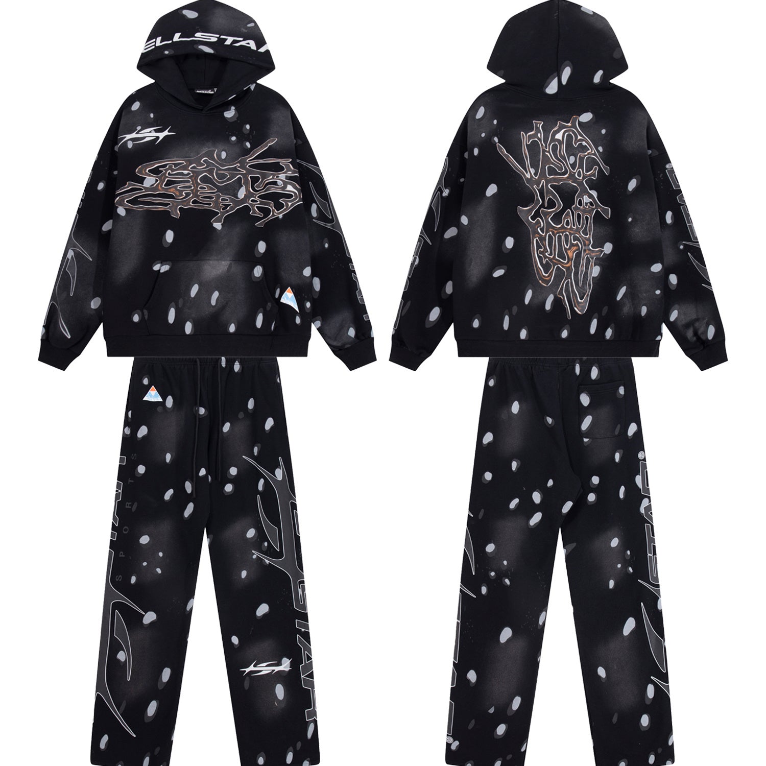 Conjunto Hellstar "Brainwashed" Tracksuit (Black & Stone Splatter Edition)
