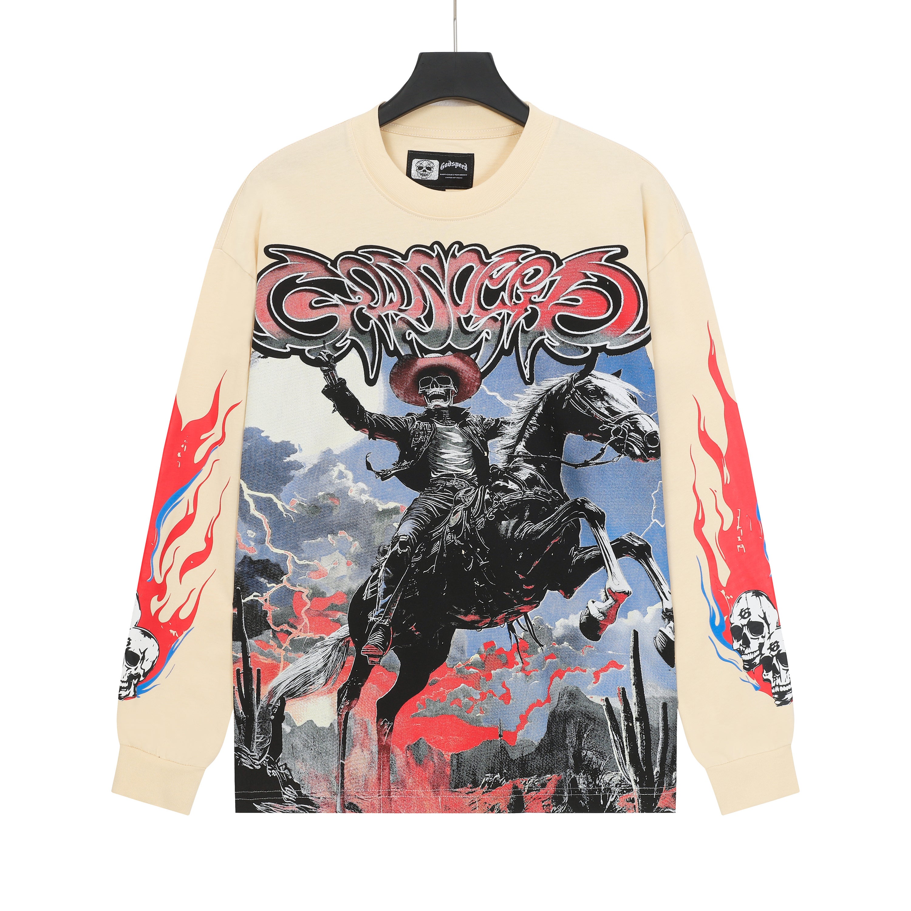 Hoodie Hellstar Godspeed "Ghost Rider" Cream Long Sleeve
