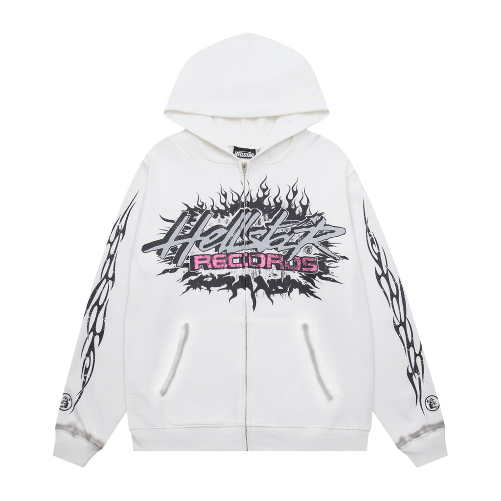 Hoodie Hellstar "  "Inferno Records" Zip-Up (White Edition)